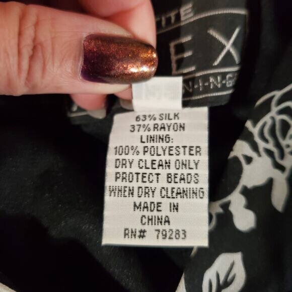 Vtg Alex Evenings Floral Rose Silk Blend Sheer Ruffle Beaded Sequin Dress 12P - Picture 11 of 15